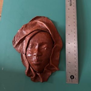 VTG Tribal Leather Woman's Face Hand Tool Molded Haitian Folk Art Wall Decor